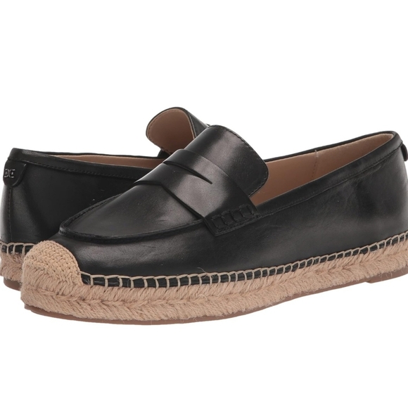 BNWT Sz US 7.5 Sam Edelman Kai Black and Tan Slip-On Leather Loafers Espadrille - Picture 2 of 13
